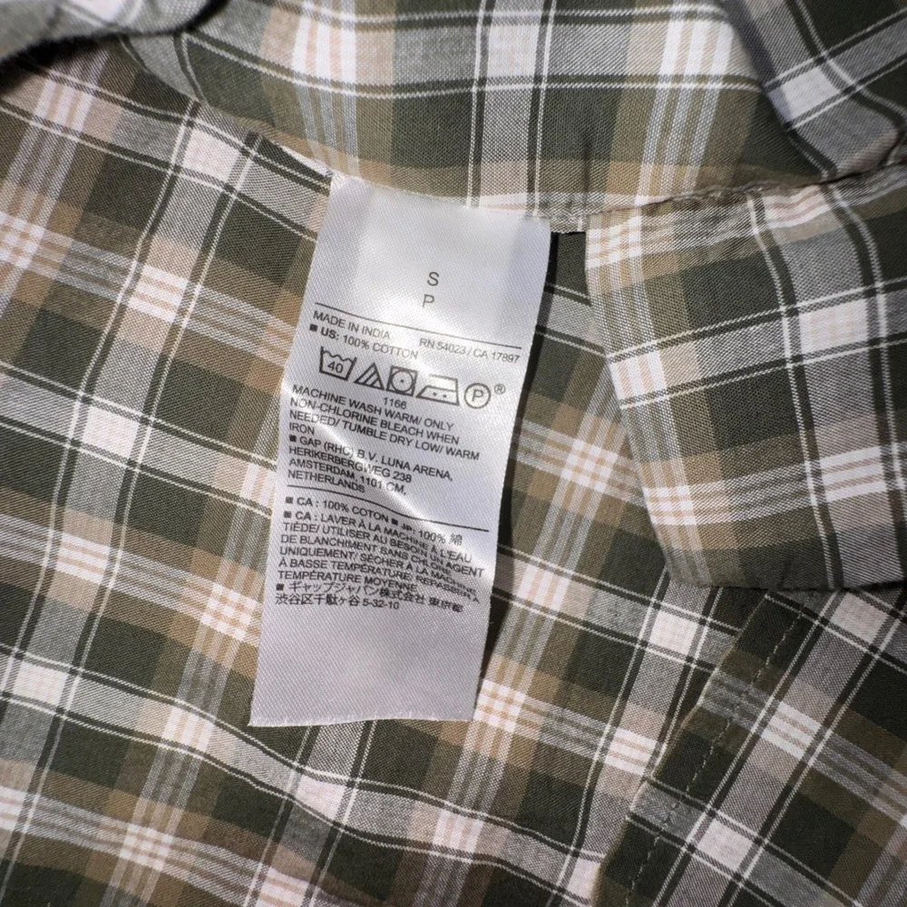 Banana Republic Button Down Shirt Men Small Green Plaid Slim Untucked Fit Cotton